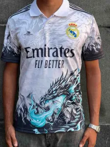 REAL MADRID DRAGON EDITION WHITE, COLLAR & HALF SLEEVE