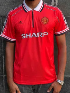 MANCHESTER UNITED  DAVID BECKHAM 1998-99 HOME KIT, COLLAR & ZIP HALF SLEEVE PREMIUM EMBROIDERY