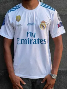 REAL MADRID CRISTIANO RONALDO 2017-18 UCL FINAL KYIV KIT, ROUND NECK & HALF SLEEVE EMBROIDERY