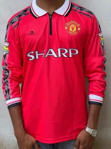 DAVID BECKHAM MAN RED 1998-99 HOME KIT, COLLAR WITH ZIP FULL SLEEVE